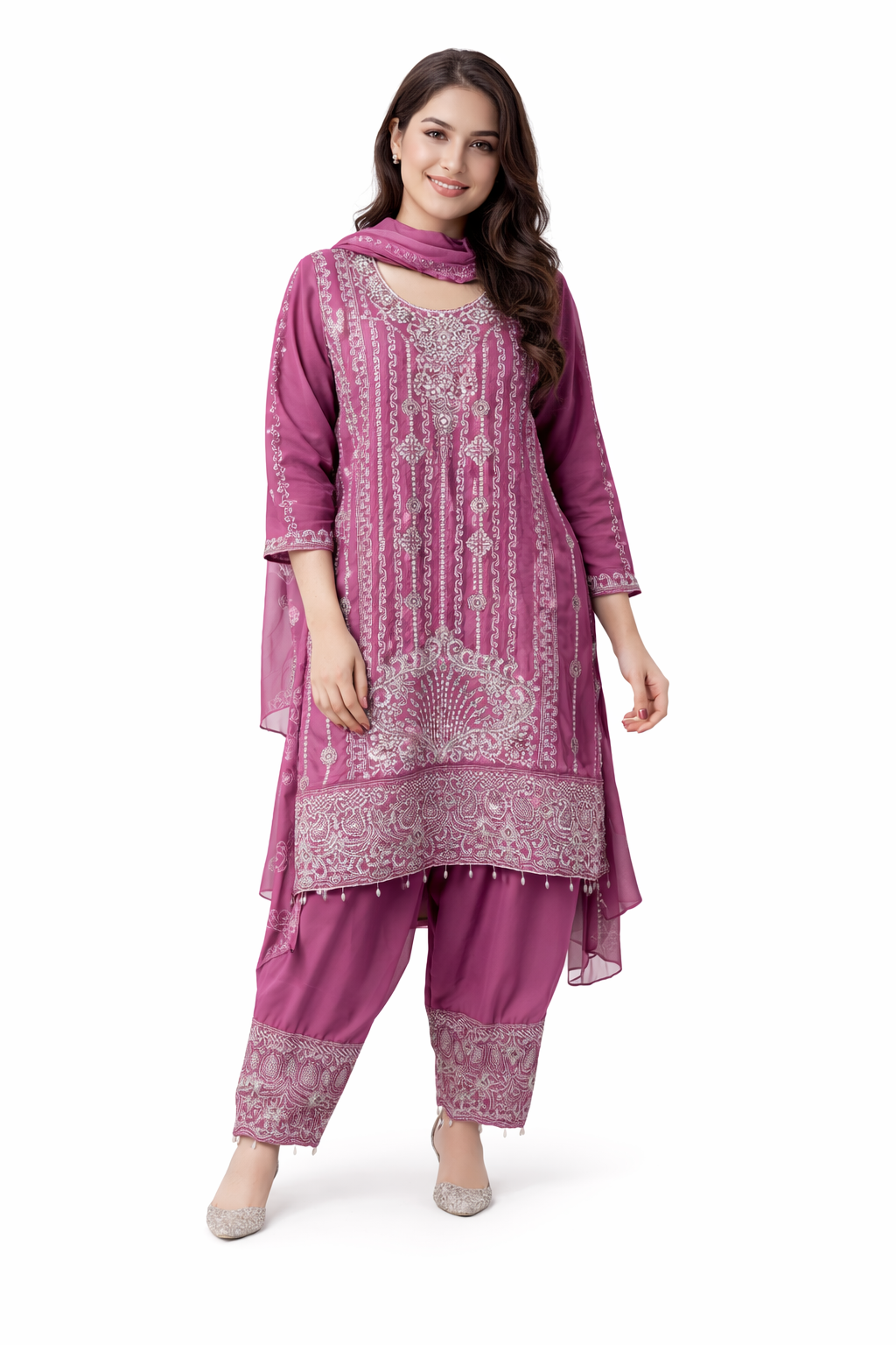 Premium Magenta Embroidered Pakistani Ready To Party Suit
